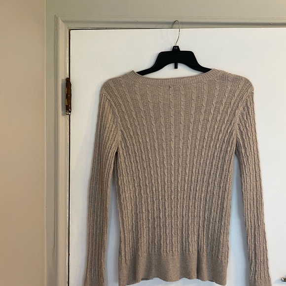 Eddie Bauer Retro Taupe Long Cable Knit Sweater Button Up Wide Ribbed Cuff Hem - Picture 3 of 8